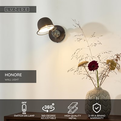 Lucide HONORE - Wall light - 1xE14 - Rust Brown